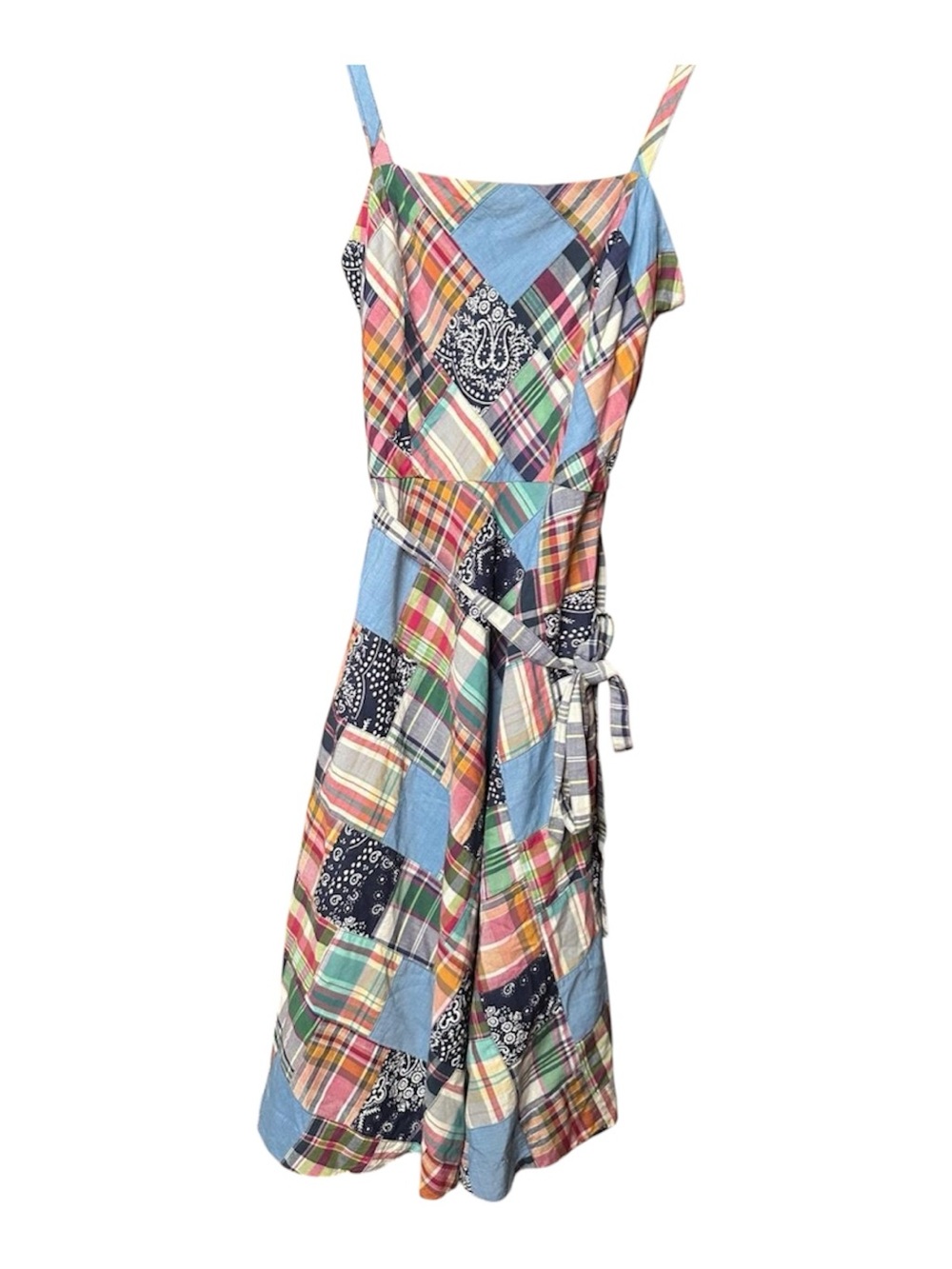 Multicolor Plaid Bandana Cottage Patchwork Spaghetti-Strap Dress